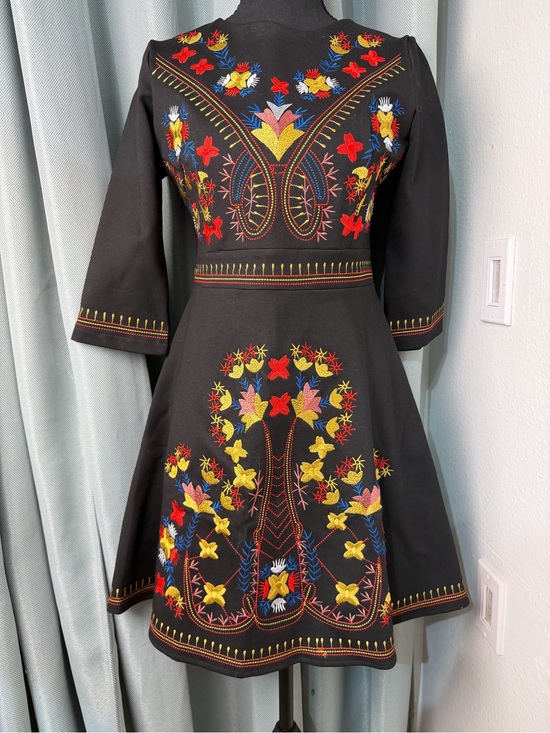 Lai Meng Five Cats Dresses & Skirts - Lai Meng Five Cats Black Embroidered Folk Floral Fit and Flare Dress Sz S